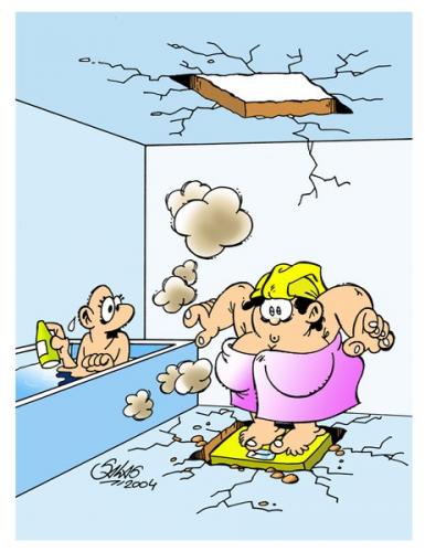 Cartoon: Fatty1 (medium) by Salas tagged fat,fatty,bath,surprise,man,woman,