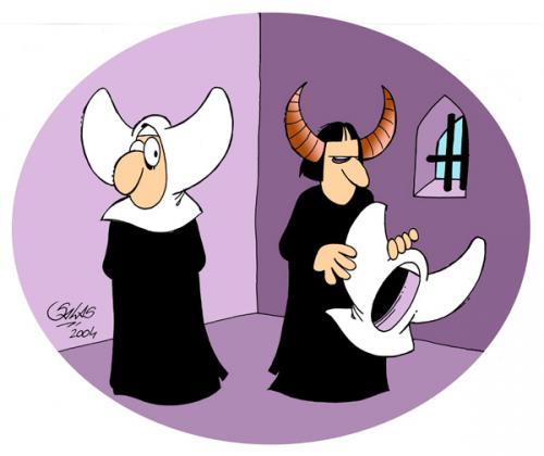 Cartoon: Nuns (medium) by Salas tagged nun,devil,surprise,