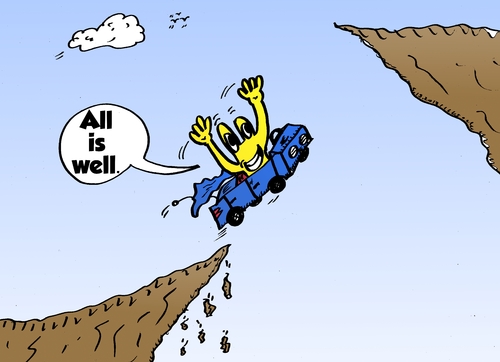 Cartoon: All Is Well - Euroman Cartoon (medium) by BinaryOptions tagged optionsclick,binary,option,options,news,caricature,cartoon,editorial,financial,economic,currency,eur,euro,europe,euroman