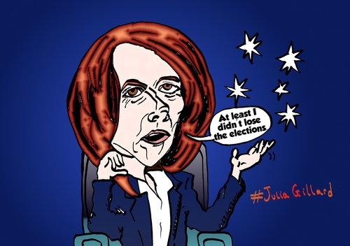 Cartoon: Ousted Julia Gillard comic (medium) by BinaryOptions tagged julia,gillard,australia,prime,minister,binary,option,options,trade,trading,optionsclick,editorial,cartoon,caricature,political,business,news
