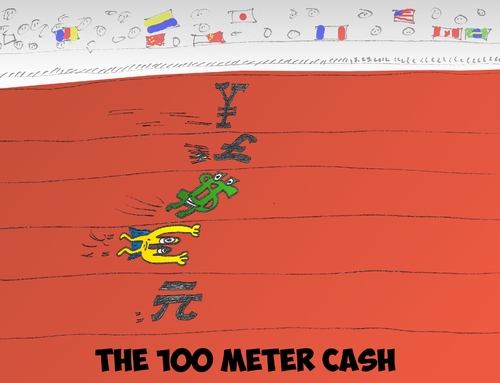Cartoon: The 100 M Cash (medium) by BinaryOptions tagged binary,option,options,trading,forex,trader,cartoon,caricature,currency,currencies,optionsclick,comic,satire,parody,footrace,spring,cash