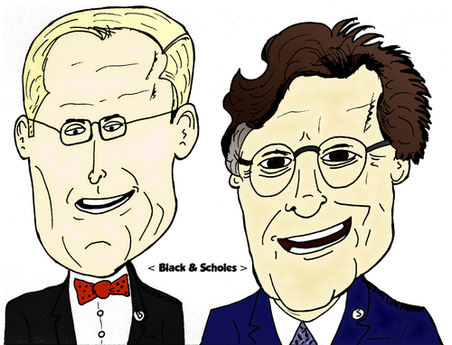 Cartoon: Black et Scholes caricature (medium) by BinaryOptionsBinaires tagged myron,scholes,fischer,black,option,binaire,options,binaires,optionsclick,trading,trader,tradez,professeurs,economique,caricature,webcomic,comicque,financier,boursier,fondateurs,principaux,principales