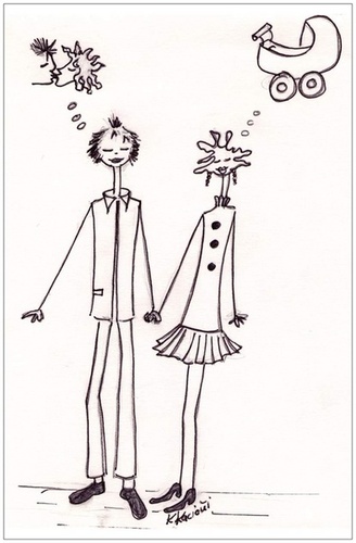 Cartoon: Romance (medium) by KatrinKaciOui tagged liebespaar,verliebt,verträumt,zweisam,romantik,zukunftstraum,shop