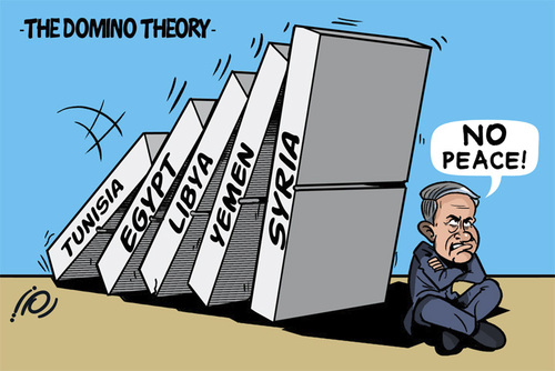 Cartoon: The Domino Theory (medium) by ramzytaweel tagged palestine,israel,peace,domino