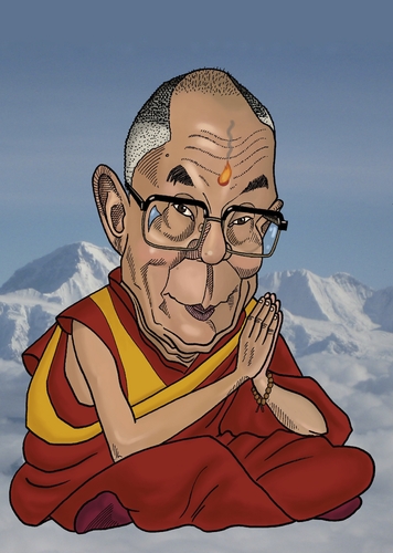 Cartoon: Dalai Lama (medium) by Berge tagged caricature,tibetan,leader