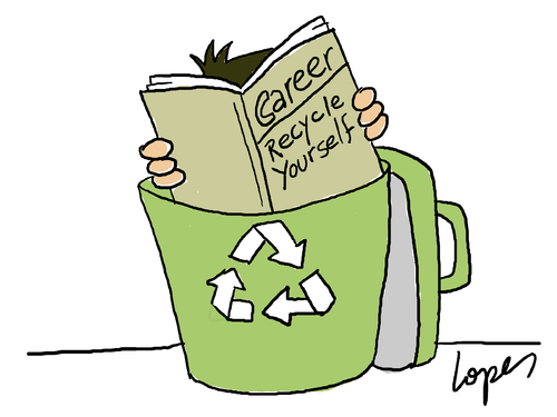 Cartoon: Career Advice (medium) by Lopes tagged trash,recycle,professional,magazine,career,man,hands,symbol,ecology