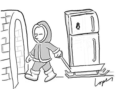 Cartoon: Global Warming Precaution (medium) by Lopes tagged eskimo,iglu,climate,change,refrigerator,fridge,home,cold,ice