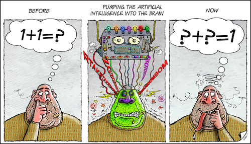 Cartoon: Artificial intelligence experime (medium) by Ridha Ridha tagged pump,experiment,human,brain,stupid