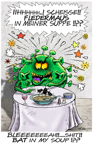 Cartoon: Corona in the restaurant (medium) by Ridha Ridha tagged corona,cartoon,restaurant,bat,fledermaus,soup,suppe,shit,scheisse