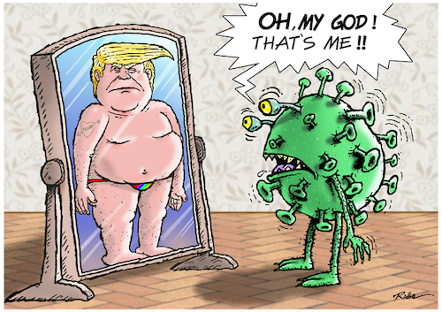 Cartoon: Coronavirus is Trump (medium) by Ridha Ridha tagged coronavirus,trump,ridha,cartoon,ridiculous,reflection,usa