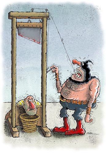 Cartoon: Executioner - Ridha H. Ridha (medium) by Ridha Ridha tagged executioner,toothache,guillotine,ridha