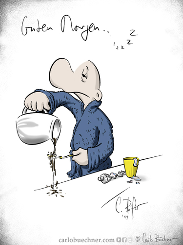 Cartoon: Guten Wochenstart (medium) by Carlo Büchner tagged wochenende,müde,arbeit,start,woche,montag,morgen,guten,satire,cartoon,humor,gag,witz,2014,carlo,büchner,arts