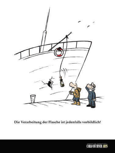 Cartoon: Schiffstaufe (medium) by Carlo Büchner tagged schiff,taufe,flasche,kapitän,werft,hafen,loch,qualität,verarbeitung,kiel,peinlich,carlo,büchner,arts