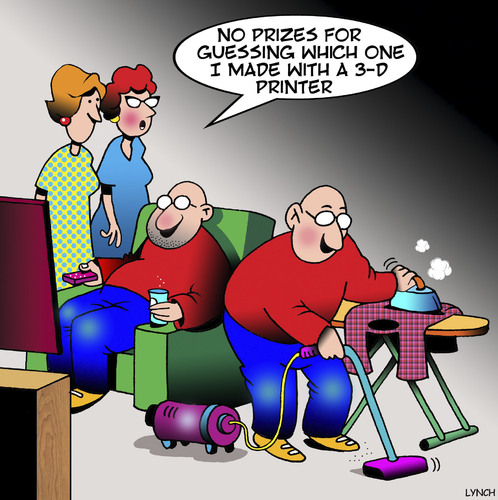 Cartoon: 3D Printer (medium) by toons tagged housework,husband,lazy,cloning,printer,3d,3d,printer,cloning,lazy,husband,housework