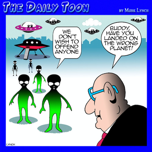 Cartoon: Alien invasion (medium) by toons tagged aliens,causing,offence,easily,offended,aliens,causing,offence,easily,offended
