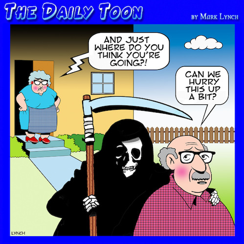 Cartoon: Angel of death (medium) by toons tagged grim,reaper,nagging,wife,afterlife,grim,reaper,nagging,wife,afterlife