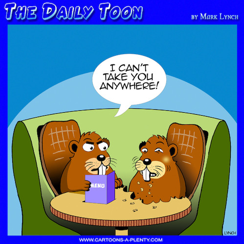 Cartoon: Beavers (medium) by toons tagged beaver,eating,restaurants,wooden,tables,table,manners,beaver,eating,restaurants,wooden,tables,table,manners