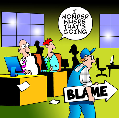 Cartoon: blame (medium) by toons tagged blame,office,business,the,game,politics,boss,computers,gossip,guilty,sacked,fired,retrenched