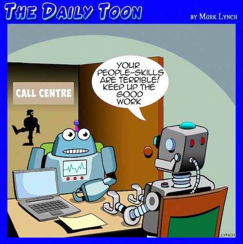 Cartoon: Call centers (medium) by toons tagged bots,robots,call,centre,bots,robots,call,centre