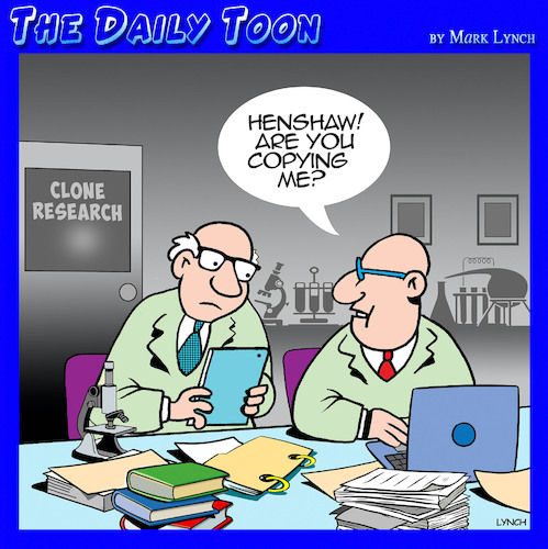 Cartoon: Cloning (medium) by toons tagged plagiarism,cloning,research,laboratories,copying,cheating,experiments,plagiarism,cloning,research,laboratories,copying,cheating,experiments