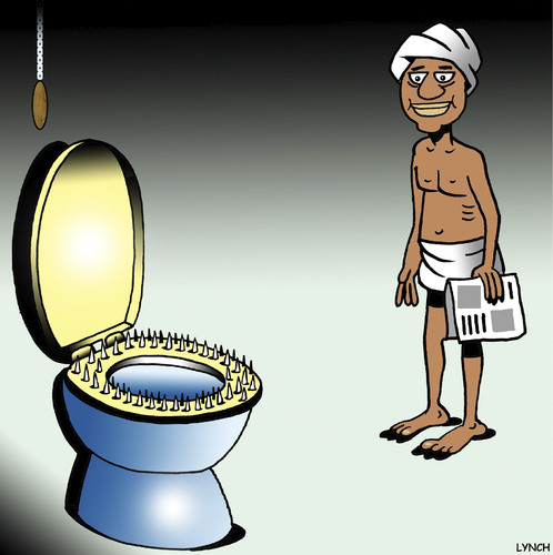 Cartoon: Custom made toilet seat (medium) by toons tagged hindi,india,bed,of,nails,toilet,seat,ancient,customs,hindi,india,bed,of,nails,toilet,seat,ancient,customs