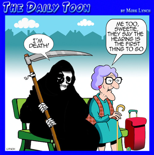 Cartoon: Deaf (medium) by toons tagged grim,reaper,hearing,problems,disability,old,people,pensioners,grim,reaper,hearing,problems,disability,old,people,pensioners