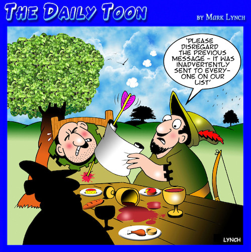 Cartoon: Disregard previous message (medium) by toons tagged messaging,sherwood,forest,robin,hood,texting,archery,messaging,sherwood,forest,robin,hood,texting,archery