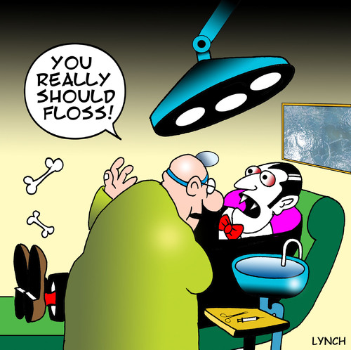 Cartoon: Flossing (medium) by toons tagged dentist,dental,care,teeth,dentures,vampires,gums,flossing,toothpaste