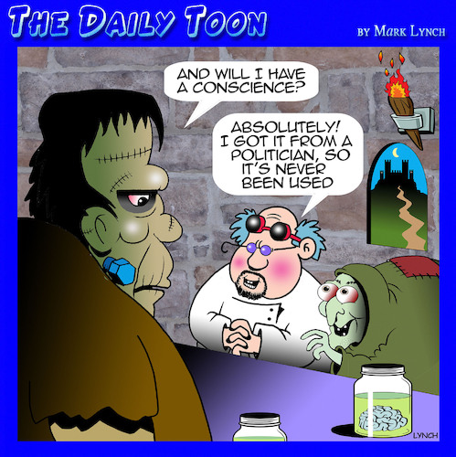 Cartoon: Frankenstein (medium) by toons tagged conscience,doctor,frankenstein,politicians,honesty,integrity,conscience,doctor,frankenstein,politicians,honesty,integrity