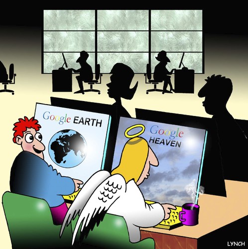 Cartoon: Google Heaven (medium) by toons tagged google,earth,sat,nav,maps,angels,heaven,computers