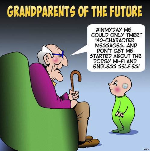 Cartoon: Grandparents (medium) by toons tagged grandparents,hashtag,babies,tweeting,selfies,wifi,nostalga,old,people,grandparents,hashtag,babies,tweeting,selfies,wifi,nostalga,old,people