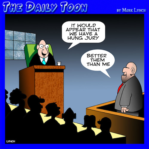 Cartoon: Hung jury (medium) by toons tagged jury,hanging,capital,punishment,trial,by,courthouse,judge,prisoner,defendant,jury,hanging,capital,punishment,trial,by,courthouse,judge,prisoner,defendant
