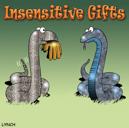 Cartoon: insensitive gifts (medium) by toons tagged presents,shop,gift,gifts,gloves,reptiles,snakes