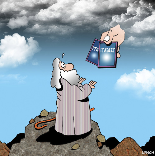 Cartoon: iPAD Tablets (medium) by toons tagged ipad,ipod,tablets,computers,cloud,ten,commandments,moses,god,religion,bible,social,networks,google,facebook