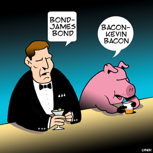 Cartoon: James Bond (medium) by toons tagged james,bond,kevin,bacon,pigs,swine,hollywood,actors,james,bond,kevin,bacon,pigs,swine,hollywood,actors