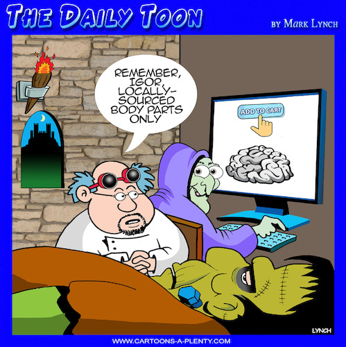 Cartoon: Locally sourced materials (medium) by toons tagged frankenstein,igor,locally,resourced,goods,online,shopping,fairy,tales,frankenstein,igor,locally,resourced,goods,online,shopping,fairy,tales