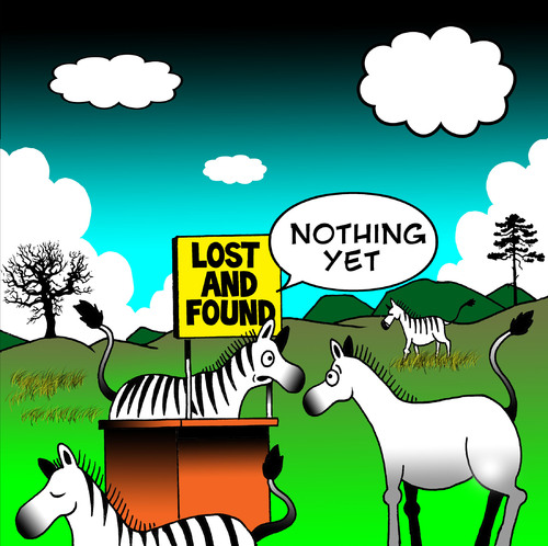 Cartoon: lost and found (medium) by toons tagged zebra,africa,lost,and,found,stripes,animals,loser,horses,jungle