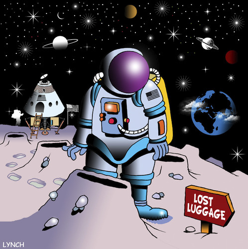 Cartoon: lost luggage (medium) by toons tagged travel,space,the,universe,lost,luggage,nasa,spaceship,astronaut