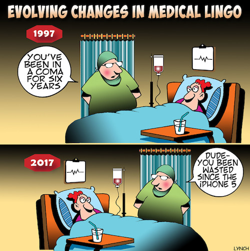 Cartoon: Medical Lingo (medium) by toons tagged iphones,coma,medical,talk,lingo,wasted,sleeping,hospitals,iphones,coma,medical,talk,lingo,wasted,sleeping,hospitals