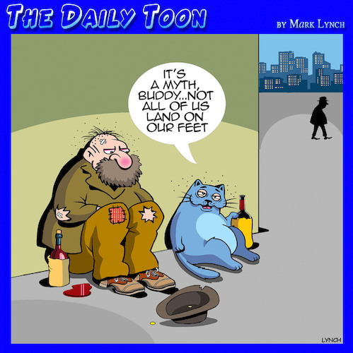Cartoon: Myths (medium) by toons tagged cat,lands,on,his,feet,cats,felines,cat,lands,on,his,feet,cats,felines