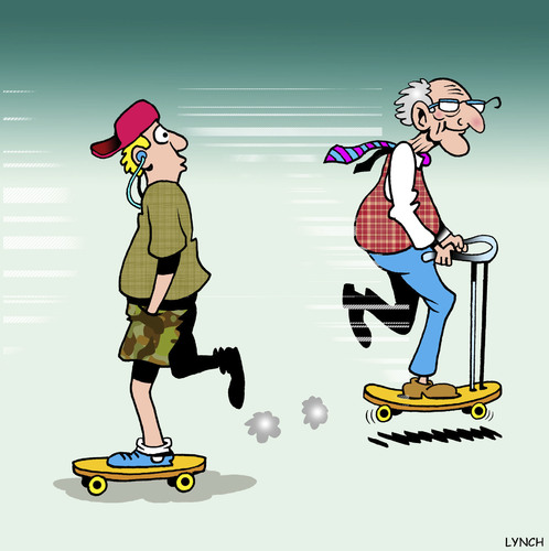 Cartoon: Never too old (medium) by toons tagged skateboarding,ageing,old,age,youth,zimmer,frame,skateboarding,ageing,old,age,youth,zimmer,frame,skateboard,rollator,alter,älter,senior,jugendlicher
