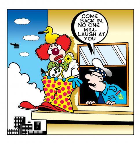 Cartoon: no one will laugh (medium) by toons tagged clowns,circus,police,slapstick,suicide,negotiater