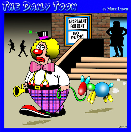 Cartoon: No pets allowed (medium) by toons tagged clowns,ballon,animals,circus,apartment,for,tent,no,pets,allowed,landlady,clowns,ballon,animals,circus,apartment,for,tent,no,pets,allowed,landlady
