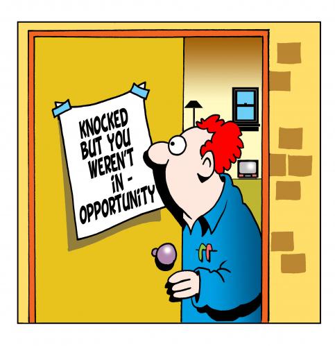 Cartoon: oppurtunity knocked (medium) by toons tagged opportunity,knocking,door,knocker,luck,bad