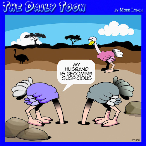 Cartoon: Ostriches (medium) by toons tagged suspicious,husband,bury,head,in,sand,ostrich,suspicious,husband,bury,head,in,sand,ostrich