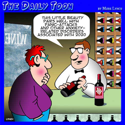 Cartoon: Pairing wine (medium) by toons tagged anxiety,panic,attacks,stress,related,wine,drinker,shop,medicinal,anxiety,panic,attacks,stress,related,wine,drinker,shop,medicinal