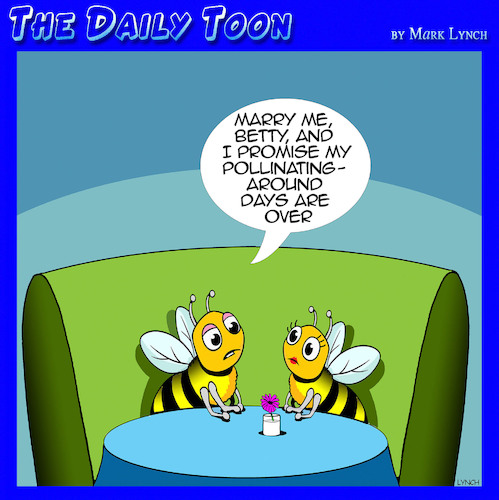 Cartoon: Pollination (medium) by toons tagged bees,queen,bee,marriage,proposal,pollinating,bees,queen,bee,marriage,proposal,pollinating