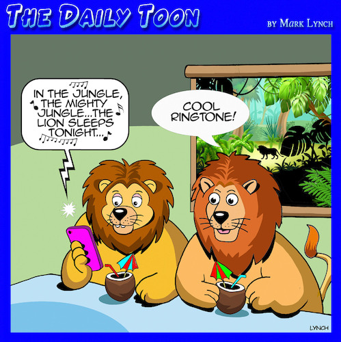 Cartoon: Ringtones (medium) by toons tagged in,the,jungle,mighty,lions,ringtones,smart,phones,in,the,jungle,mighty,lions,ringtones,smart,phones