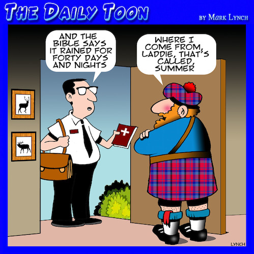 Cartoon: Scottish weather (medium) by toons tagged scotland,jehovahs,witness,scotland,jehovahs,witness