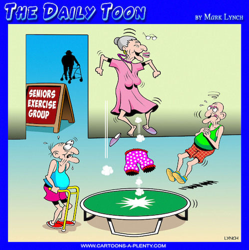 Cartoon: Seniors exercise (medium) by toons tagged pensioners,fitness,exercise,classes,trampoline,bloomers,pensioners,fitness,exercise,classes,trampoline,bloomers
